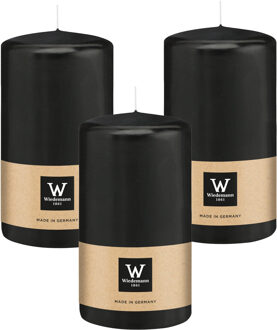 Cilinderkaars/stompkaars - 3x - zwart - 13 x 7 cm - 52 branduren