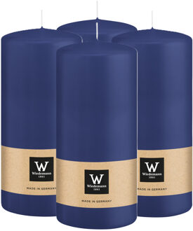 Cilinderkaars/stompkaars - 4x - donkerblauw - 15 x 7 cm - 63 branduren