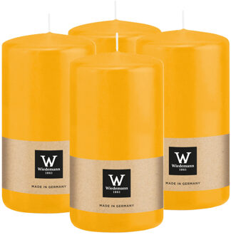 Cilinderkaars/stompkaars - 4x - geel - 12 x 6 cm - 33 branduren