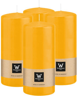 Cilinderkaars/stompkaars - 4x - geel - 15 x 7 cm - 63 branduren