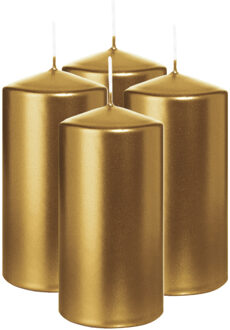 Cilinderkaars/stompkaars - 4x - metallic goud - 12 x 6 cm - 33 branduren