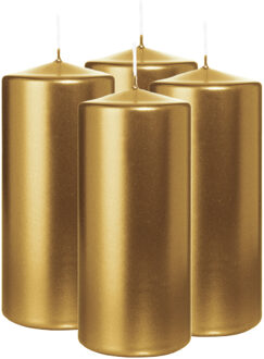 Cilinderkaars/stompkaars - 4x - metallic goud - 15 x 7 cm - 63 branduren