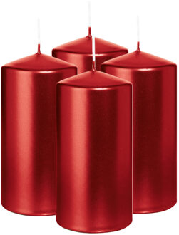 Cilinderkaars/stompkaars - 4x - metallic rood - 12 x 6 cm - 33 branduren