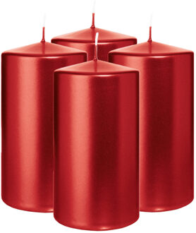 Cilinderkaars/stompkaars - 4x - metallic rood - 13 x 7 cm - 52 branduren