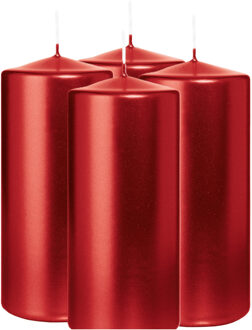 Cilinderkaars/stompkaars - 4x - metallic rood - 15 x 7 cm - 63 branduren
