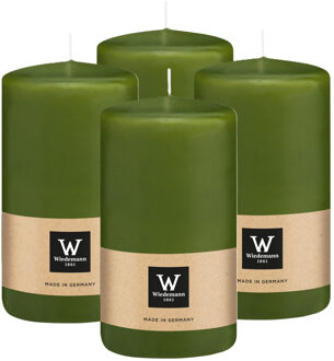 Cilinderkaars/stompkaars - 4x - olijfgroen - 12 x 6 cm - 33 branduren