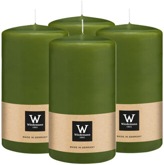 Cilinderkaars/stompkaars - 4x - olijfgroen - 13 x 7 cm - 52 branduren