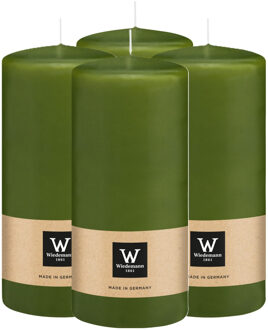 Cilinderkaars/stompkaars - 4x - olijfgroen - 15 x 7 cm - 63 branduren