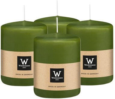 Cilinderkaars/stompkaars - 4x - olijfgroen - 6 x 8 cm - 29 branduren