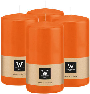 Cilinderkaars/stompkaars - 4x - oranje - 12 x 6 cm - 33 branduren