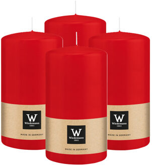 Cilinderkaars/stompkaars - 4x - rood - 13 x 7 cm - 52 branduren