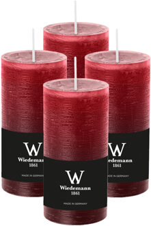 Cilinderkaars/stompkaars - 4x - rustieke kaars - bordeauxrood - 6 x 12 cm - 42 branduren