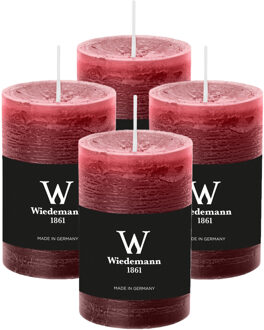 Cilinderkaars/stompkaars - 4x - rustieke kaars - bordeauxrood - 6 x 9 cm - 30 branduren