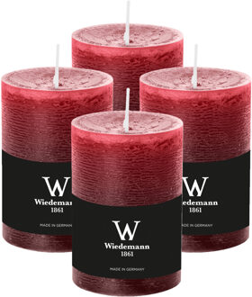 Cilinderkaars/stompkaars - 4x - rustieke kaars - bordeauxrood - 7 x 10 cm - 43 branduren