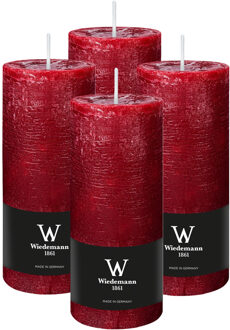 Cilinderkaars/stompkaars - 4x - rustieke kaars - bordeauxrood - 7 x 16 cm - 66 branduren