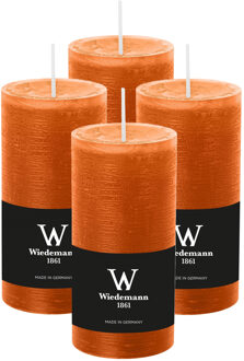 Cilinderkaars/stompkaars - 4x - rustieke kaars - cognac bruin - 6 x 12 cm - 42 branduren