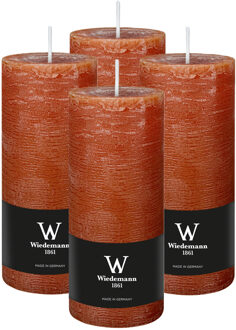 Cilinderkaars/stompkaars - 4x - rustieke kaars - cognac bruin - 7 x 16 cm - 66 branduren