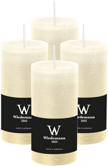 Cilinderkaars/stompkaars - 4x - rustieke kaars - ivoorwit - 6 x 12 cm - 42 branduren