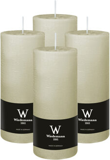 Cilinderkaars/stompkaars - 4x - rustieke kaars - ivoorwit - 7 x 16 cm - 66 branduren