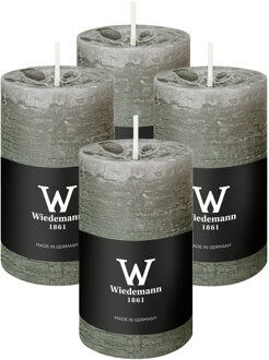 Cilinderkaars/stompkaars - 4x - rustieke kaars - lichtgrijs - 6 x 9 cm - 30 branduren