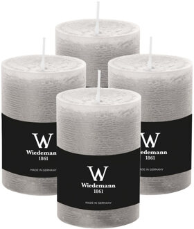 Cilinderkaars/stompkaars - 4x - rustieke kaars - lichtgrijs - 7 x 10 cm - 43 branduren