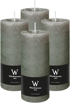 Cilinderkaars/stompkaars - 4x - rustieke kaars - lichtgrijs - 7 x 16 cm - 66 branduren