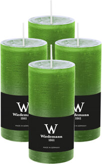 Cilinderkaars/stompkaars - 4x - rustieke kaars - lichtgroen - 6 x 12 cm - 42 branduren