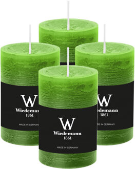 Cilinderkaars/stompkaars - 4x - rustieke kaars - lichtgroen - 6 x 9 cm - 30 branduren