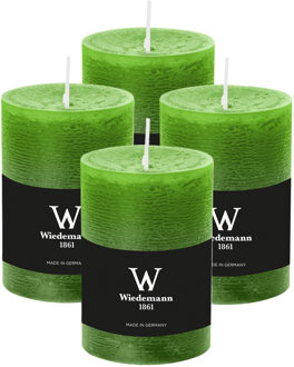 Cilinderkaars/stompkaars - 4x - rustieke kaars - lichtgroen - 7 x 10 cm - 43 branduren