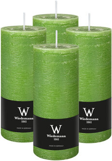 Cilinderkaars/stompkaars - 4x - rustieke kaars - lichtgroen - 7 x 16 cm - 66 branduren