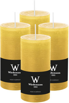 Cilinderkaars/stompkaars - 4x - rustieke kaars - okergeel - 6 x 12 cm - 42 branduren