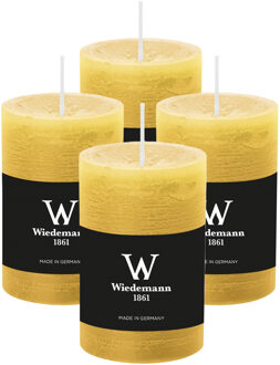 Cilinderkaars/stompkaars - 4x - rustieke kaars - okergeel - 6 x 9 cm - 30 branduren