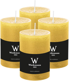 Cilinderkaars/stompkaars - 4x - rustieke kaars - okergeel - 7 x 10 cm - 43 branduren