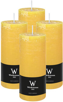 Cilinderkaars/stompkaars - 4x - rustieke kaars - okergeel - 7 x 16 cm - 66 branduren