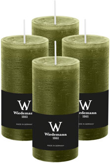 Cilinderkaars/stompkaars - 4x - rustieke kaars - olijfgroen - 6 x 12 cm - 42 branduren
