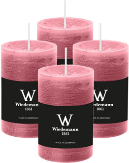 Cilinderkaars/stompkaars - 4x - rustieke kaars - oudroze - 6 x 9 cm - 30 branduren