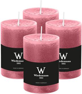 Cilinderkaars/stompkaars - 4x - rustieke kaars - oudroze - 7 x 10 cm - 43 branduren