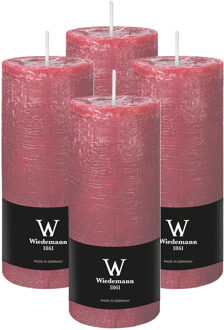 Cilinderkaars/stompkaars - 4x - rustieke kaars - oudroze - 7 x 16 cm - 66 branduren