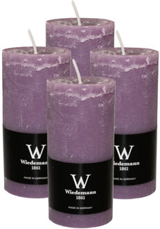 Cilinderkaars/stompkaars - 4x - rustieke kaars - paars - 6 x 12 cm - 42 branduren