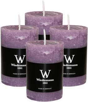 Cilinderkaars/stompkaars - 4x - rustieke kaars - paars - 6 x 9 cm - 30 branduren