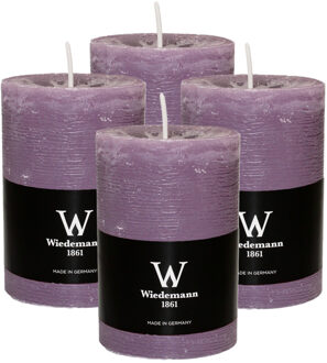 Cilinderkaars/stompkaars - 4x - rustieke kaars - paars - 7 x 10 cm - 43 branduren