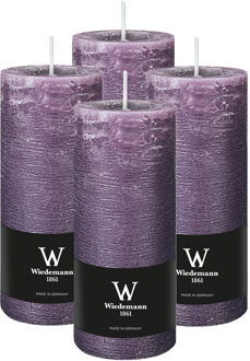 Cilinderkaars/stompkaars - 4x - rustieke kaars - paars - 7 x 16 cm - 66 branduren