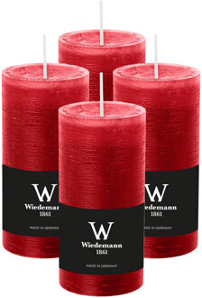 Cilinderkaars/stompkaars - 4x - rustieke kaars - rood - 6 x 12 cm - 42 branduren