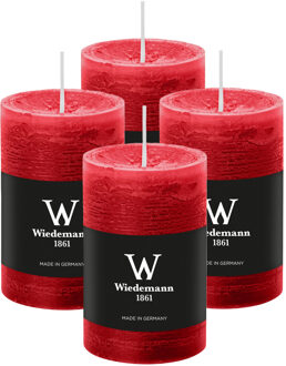 Cilinderkaars/stompkaars - 4x - rustieke kaars - rood - 6 x 9 cm - 30 branduren
