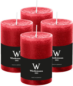 Cilinderkaars/stompkaars - 4x - rustieke kaars - rood - 7 x 10 cm - 43 branduren