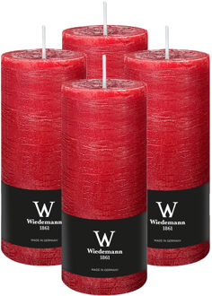 Cilinderkaars/stompkaars - 4x - rustieke kaars - rood - 7 x 16 cm - 66 branduren