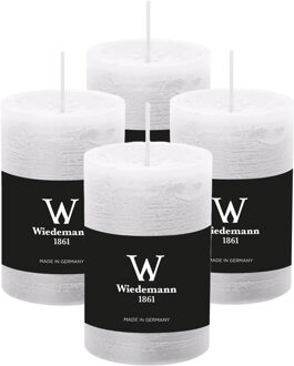 Cilinderkaars/stompkaars - 4x - rustieke kaars - wit - 6 x 9 cm - 30 branduren