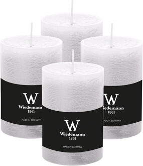 Cilinderkaars/stompkaars - 4x - rustieke kaars - wit - 7 x 10 cm - 43 branduren