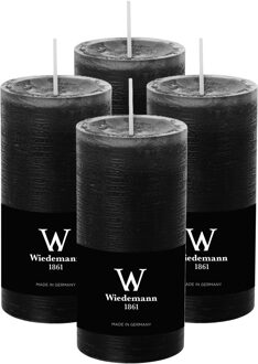 Cilinderkaars/stompkaars - 4x - rustieke kaars - zwart - 6 x 12 cm - 42 branduren