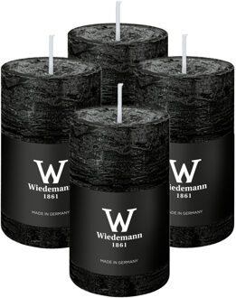 Cilinderkaars/stompkaars - 4x - rustieke kaars - zwart - 6 x 9 cm - 30 branduren